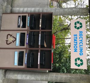 A recycling station at the Portland Zoo offers 8 different options, including "co-mingle" and "not sure." (DFO/Huckleberries Online photo)
