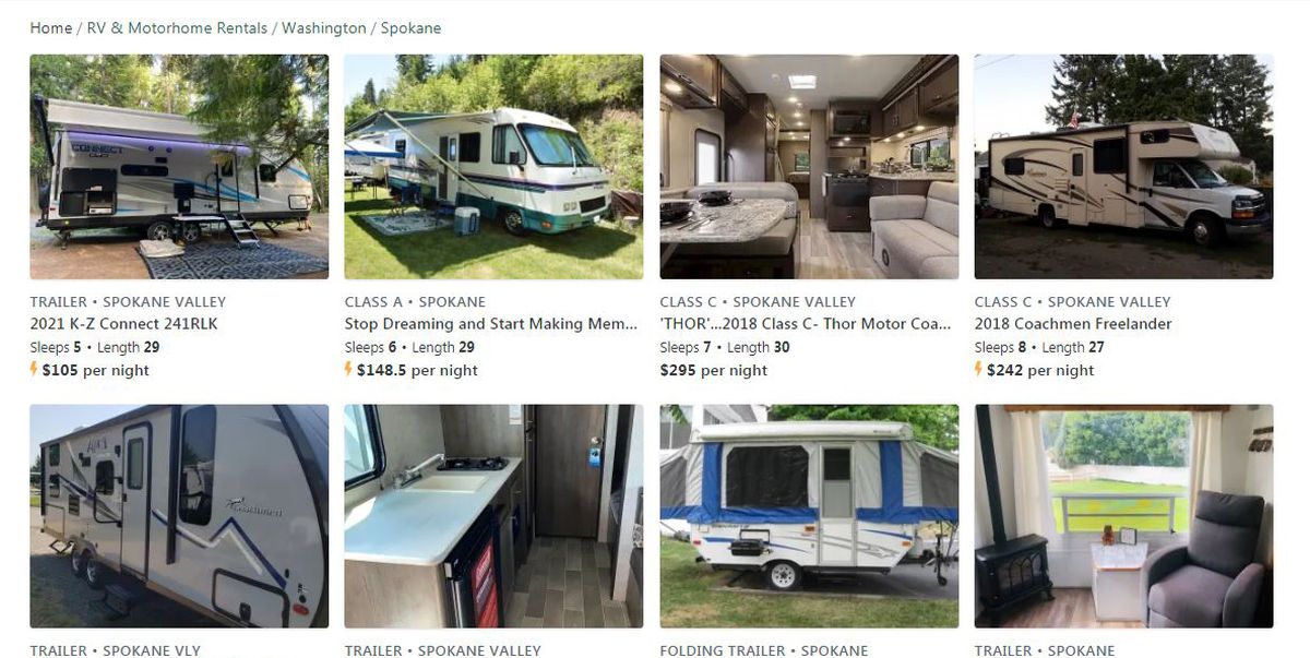 The web service outdoorsy is easy to use, listing a variety of vehicles to rent.