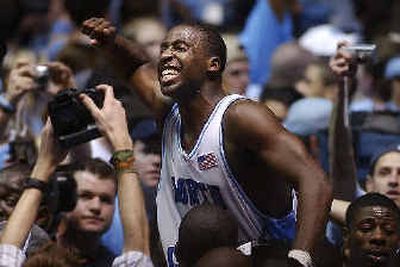 
North Carolina's Raymond Felton is pumped up after his team's comeback win. 
 (Associated Press / The Spokesman-Review)