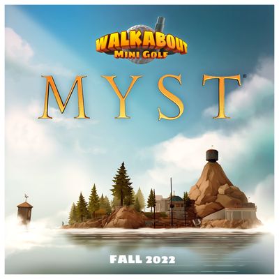A promotional image shows the world of “Myst” re-created in the style of the popular “Walkabout Mini Golf” series of virtual reality games. Developer Mighty Coconut has paired with Cyan Worlds to create an 18-hole course based on the popular puzzle game for release this fall.  (Courtesy Mighty Coconut)