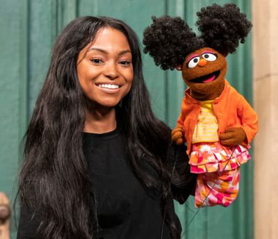 Megan Piphus Peace with her “Sesame Street” character, Gabrielle.  (Sesame Workshop/Sesame Workshop)