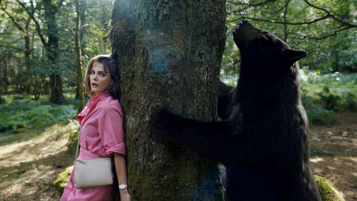 Keri Russell as Sari in “Cocaine Bear,” a horror-comedy directed by Elizabeth Banks.  (Universal Pictures)