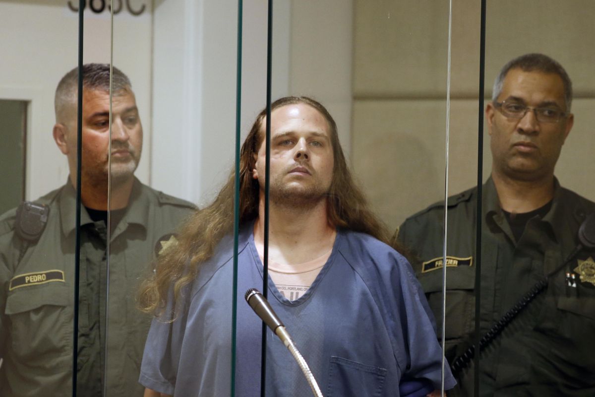 Jeremy Joseph Christian is arraigned in Multnomah County Circuit Court in Portland, Ore., Tuesday, May 30, 2017. (Beth Nakamura / Associated Press)