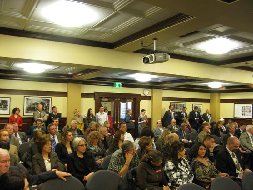 Crowd at Rev & Tax hearing Monday morning on cigarette tax hike (Betsy Russell)