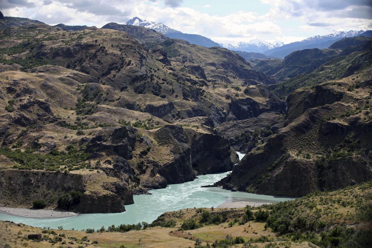 This photo taken in Jan. 20, 2008, shows a view of the confluence of the Baker and Chacabuco rivers in Chile’s Aysen region. The proposal to build five hydroelectric dams was approved Monday. (Associated Press)