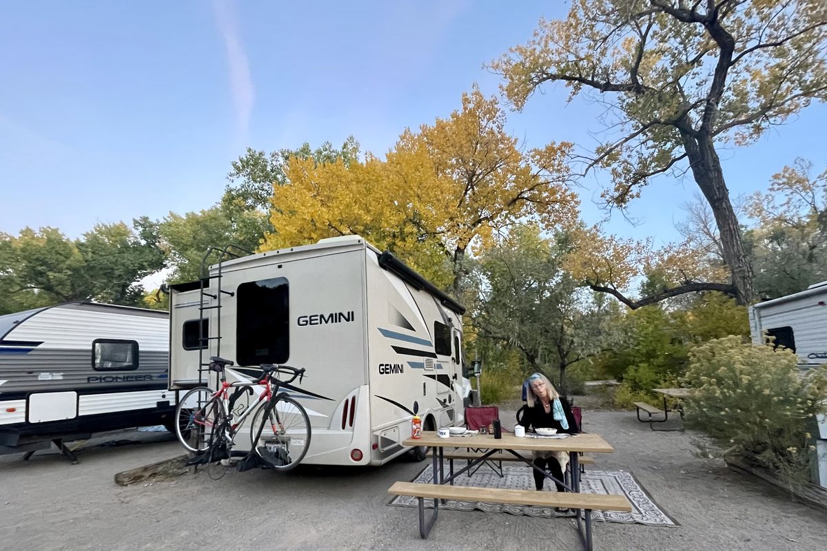 An RV park near Ojo Caliente resort in New Mexico proves to be a bargain at $44 a night. (Leslie Kelly)