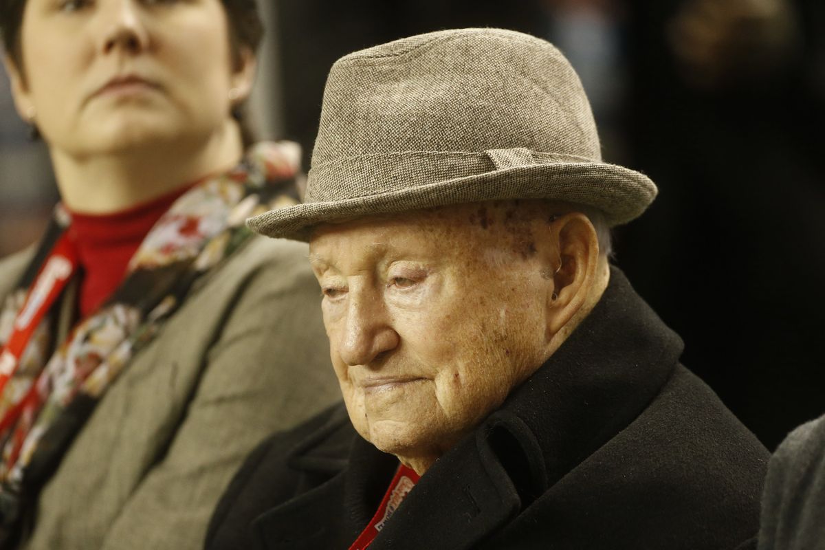 In this Dec. 31, 2012, file photo, S. Truett Cathy the founder of Chick-fil-A, watches teams warming up before the first half of the Chick-fil-A Bowl NCAA college football game between Clemson and LSU in Atlanta. (John Bazemore / Associated Press)