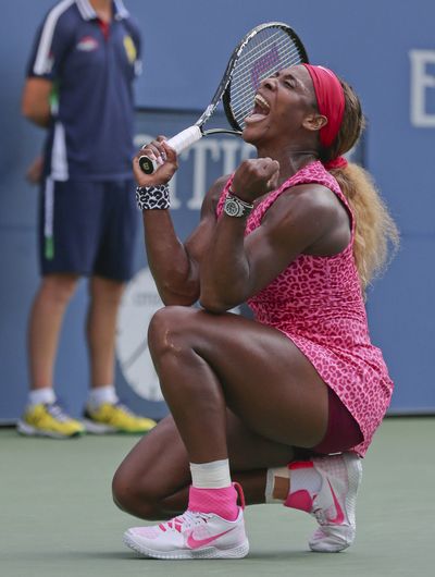 Serena Williams reacts after defeating Ekaterina Makarova of Russia during the semifinals. (Associated Press)