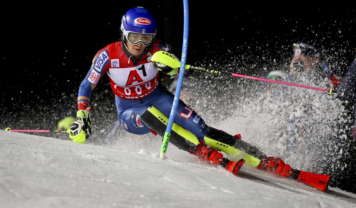 United States’ Mikaela Shiffrin competes during an alpine ski, women’s World Cup slalom in Flachau, Austria, Tuesday, Jan. 9, 2018. (Marco Trovati / Associated Press)