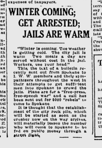 The Chronicle reported it had received a bulletin published by the Industrial Workers of the World, who were hoping to wage a “free-speech war” that included jamming the county’s jail cells on Dec. 7, 1920.  (S-R archives)