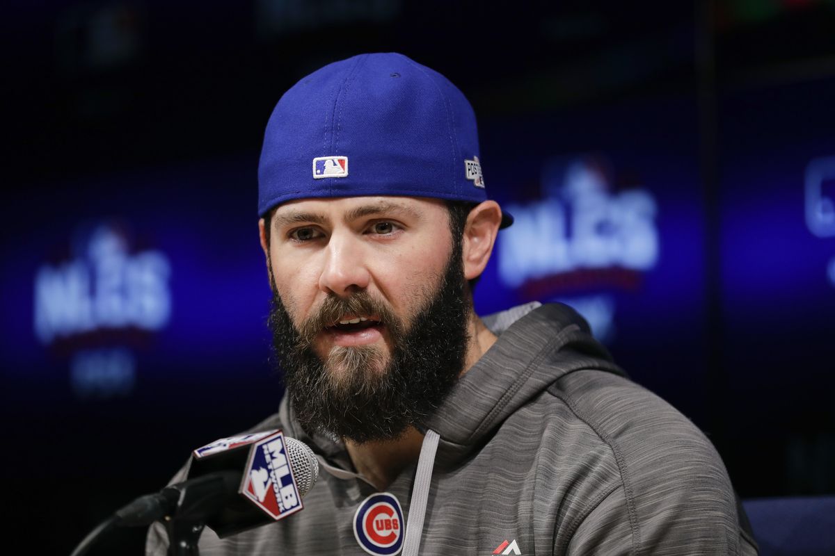 Jake Arrieta will start Game 2 on the mound for the Cubs. Now the club just has to decide who is going to throw to. (Jae C. Hong / Associated Press)