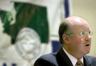 
Rick Bender, president of the Washington State Labor Council, speaks to hundreds of delegates at the labor group's 2005 convention in Spokane on Thursday. 
 (Joe Barrentine / The Spokesman-Review)