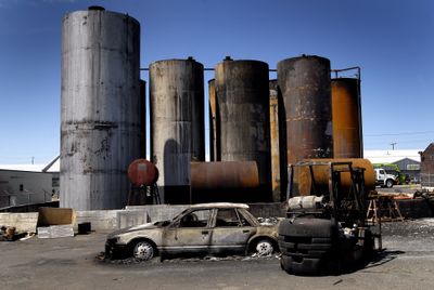 The landscape at Whitley Fuel was transformed into a surreal scene in July 2007 after an  arson fire at the Spokane site. (File / The Spokesman-Review)