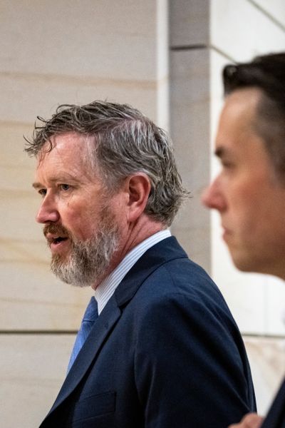 Rep. Thomas Massie (R‑Ky.) arrives for an intelligence briefing on Capitol Hill in Washington, June 27. Massie lashed out at Speaker Mike Johnson on Sunday for sending the House home early for its six-week summer recess to avoid having to hold votes on releasing files related to Jeffrey Epstein, who was accused of sex trafficking.  (New York Times)