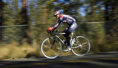 
Long distance cyclist Michael Emde gets in a training run through the Downriver area last week. 
 (Christopher Anderson / The Spokesman-Review)