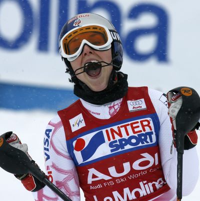 Second place kept Lindsey Vonn atop the World Cup slalom standings.  (Associated Press / The Spokesman-Review)