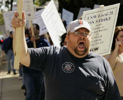 
Steelworkers demonstrate Thursday in Akron, Ohio. 
 (Associated Press / The Spokesman-Review)