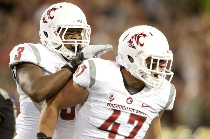 Apple Cup ties run deep for Washington State linebacker Peyton Pelluer (47) and his family. (Tyler Tjomsland / The Spokesman-Review)