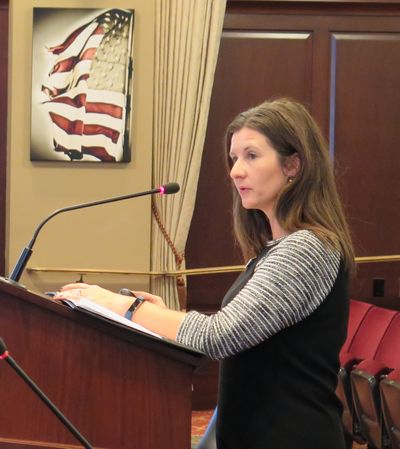 Megan Ronk, director of the Idaho Department of Commerce, speaks to lawmakers at the state Capitol on Thursday, Jan. 5, 2017 (Betsy Z. Russell)