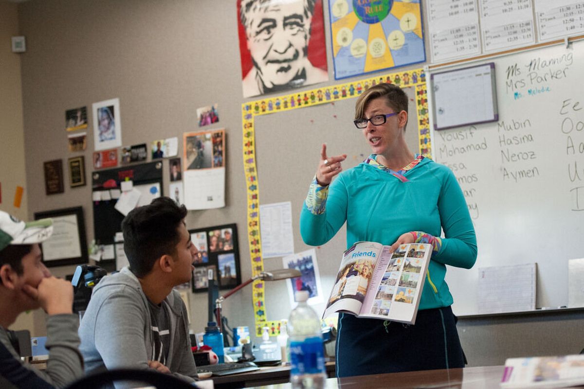 Ferris High School teacher Mandy Manning leads an English language and development class in 2017.  (Tyler Tjomsland/The Spokesman-Review)
