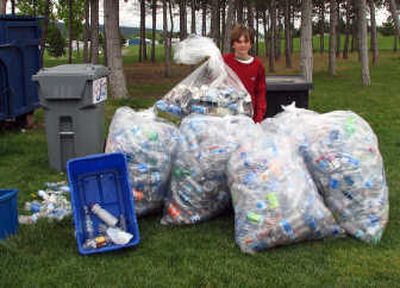 Kienan Scott started a recycling project at the Plantes Ferry sports complex in Spokane Valley.
(Photo by Kelly Scott / The Spokesman-Review)