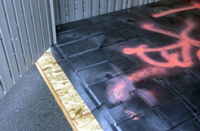 
Vandals spray-painted the floor of a storage shed at Trent  Elementary.
 (Liz Kishimoto / The Spokesman-Review)
