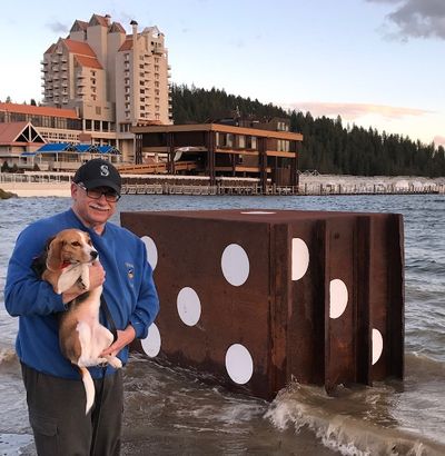 Earlier this spring, Huckleberry and I visited the giant die that floated up on Lake Coeur d'Alene between Independence Point and Hagadone Corp. HQ. The die is being spruced up for display at nearby Independence Point. (Brenda Oliveria photo)