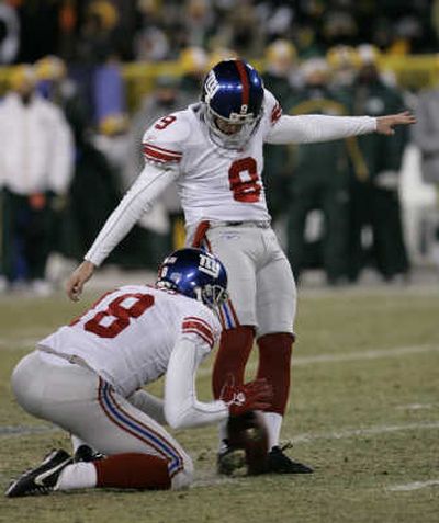 
Lawrence Tynes has made 23 out of 27 field-goal tries, including the winner in the NFC title game. Associated Press
 (Associated Press / The Spokesman-Review)