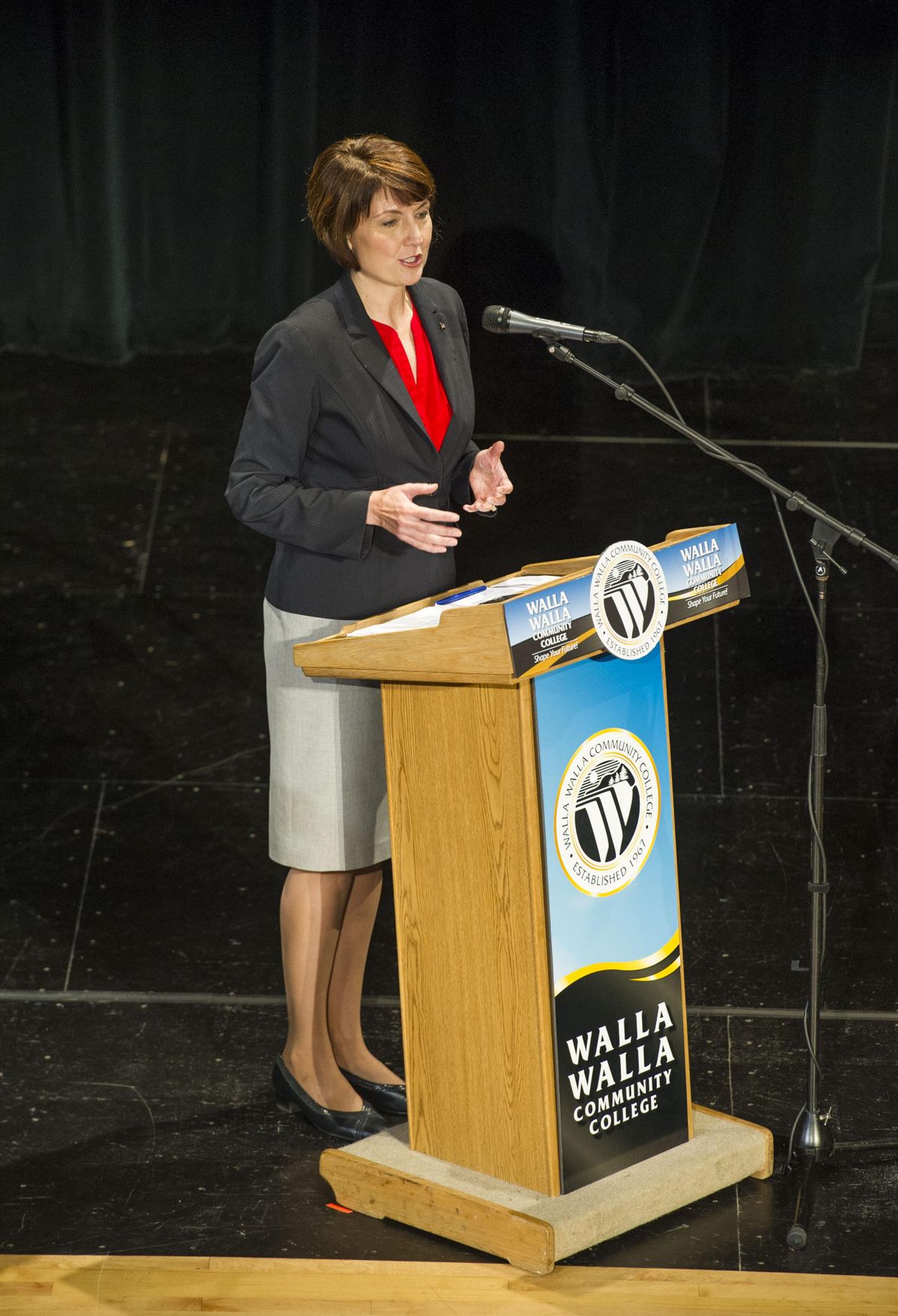 Washington State 5th Congressional District candidate Cathy McMorris-Rodgers speaks during her debate with Lisa Brown Wednesday evening, Oct 24, 2018, at Walla Walla Community College in Walla Walla, Washington. (Greg Lehman)