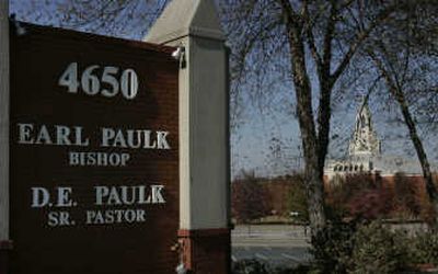
The names Earl and D.E. Paulk, bishop and senior pastor, respectively, are displayed at the entrance to the Cathedral of the Holy Spirit at Chapel Hill Harvester Church in Decatur, Ga. Associated Press photos
 (Associated Press photos / The Spokesman-Review)