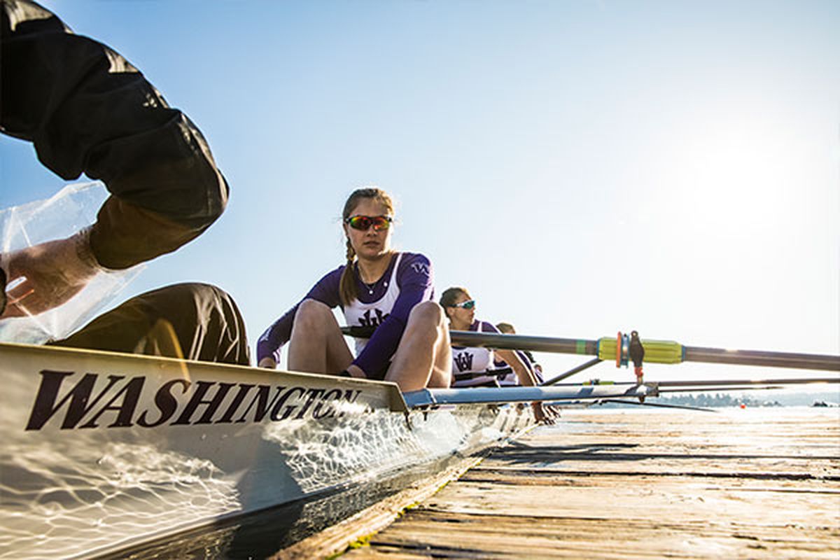 Hallie Jensen’s boat won at the Husky Open, but it wasn’t as easy as it looked. “Rowing a 2K is the hardest thing I’ve ever done,” she says.
 (Courtesy University of Washington)