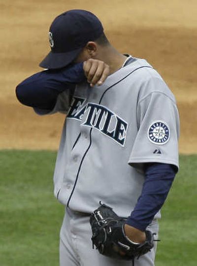 Seattle's Felix Hernandez reacts after giving up a home run to New York's Johnny Damon.Associated Press
 (Associated Press / The Spokesman-Review)