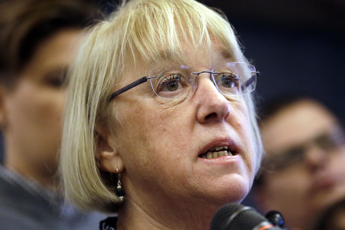 In this Feb. 21, 2017, file photo, Sen. Patty Murray, D-Wash., speaks at a news conference in Seattle. Murray met with representatives from the region’s agricultural sector Wednesday in Ritzville to hear their concerns on the ongoing trade war. (Elaine Thompson / AP)