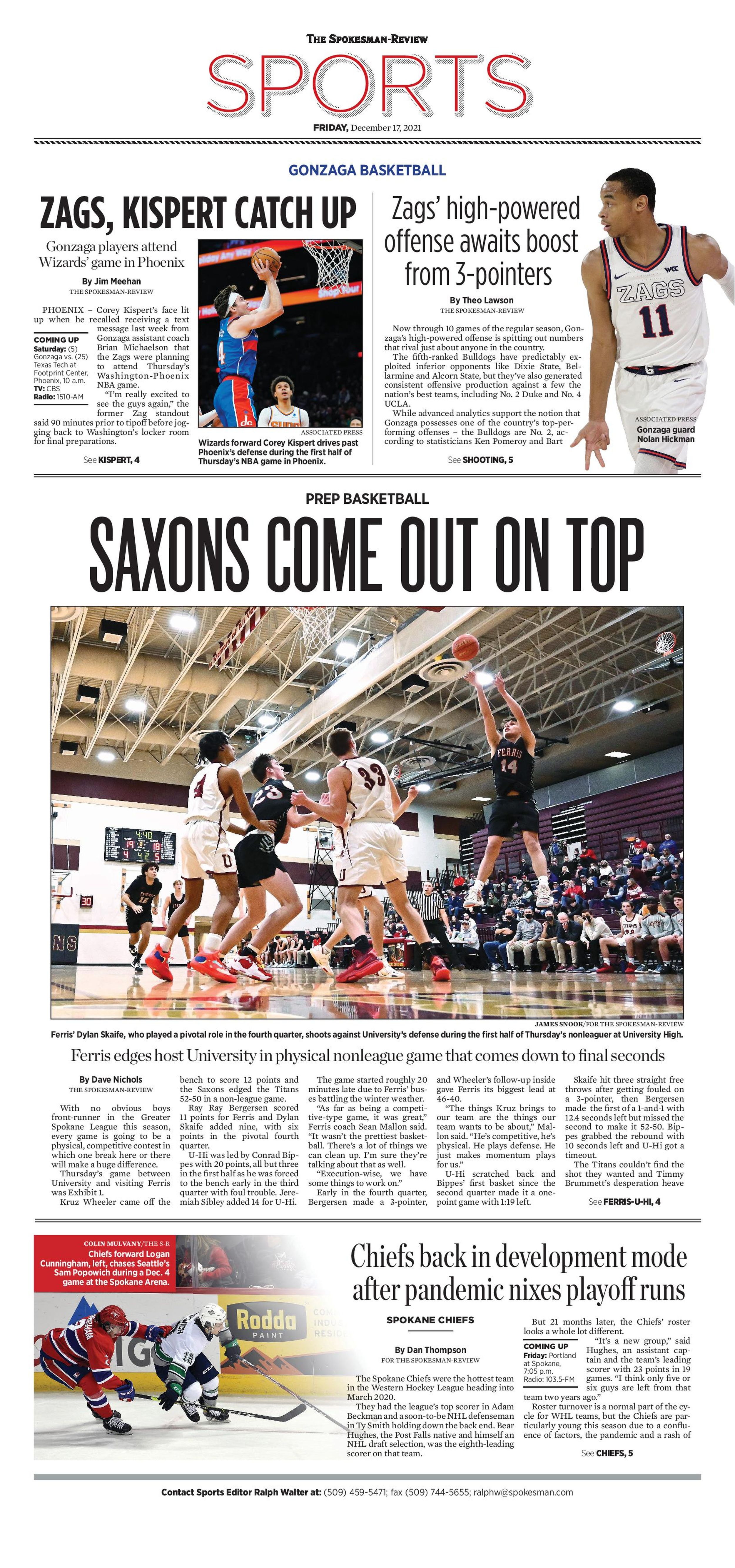 Sports Front Page for Dec. 17, 2021 | The Spokesman-Review