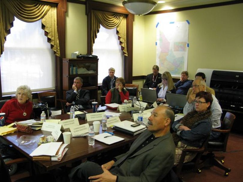 Idaho's citizen redistricting commission reviews proposed legislative district plans on Thursday; the commission reconvened after the Idaho Supreme Court invalidated its last legislative district plan. (Betsy Russell)
