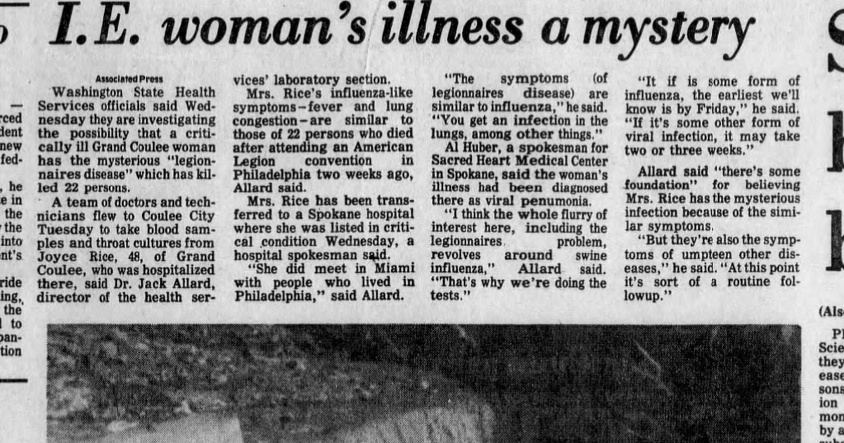 This day in history: A Grand Coulee woman contracted legionnaires’ disease, then considered a ‘mysterious’ ailment