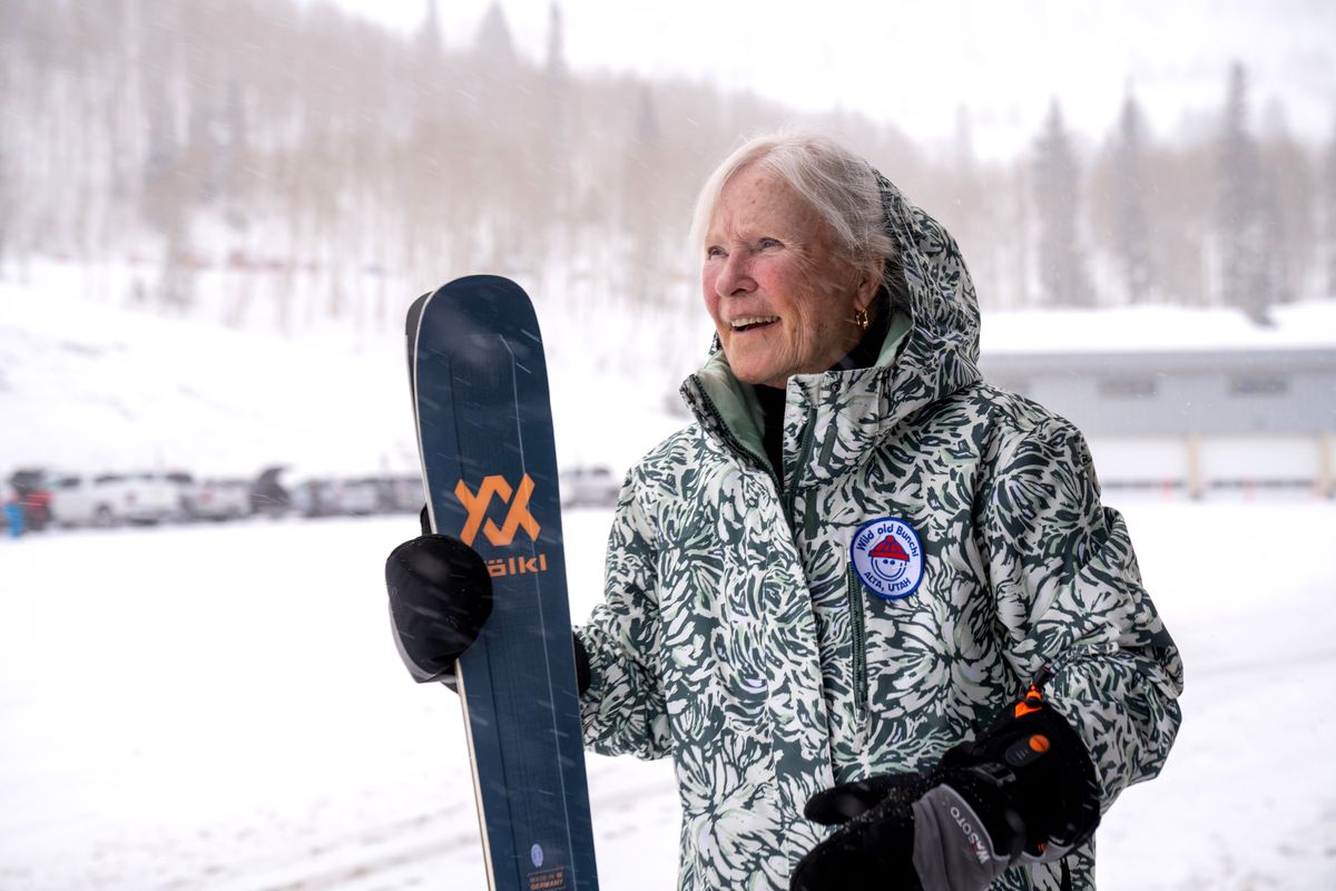 Wild old Bunch member Classie Page, 87, who often skis four days a week, checks out the scene at the Alta Ski Area, in Alta, Utah, on March 13.  (KATE RUSSELL)