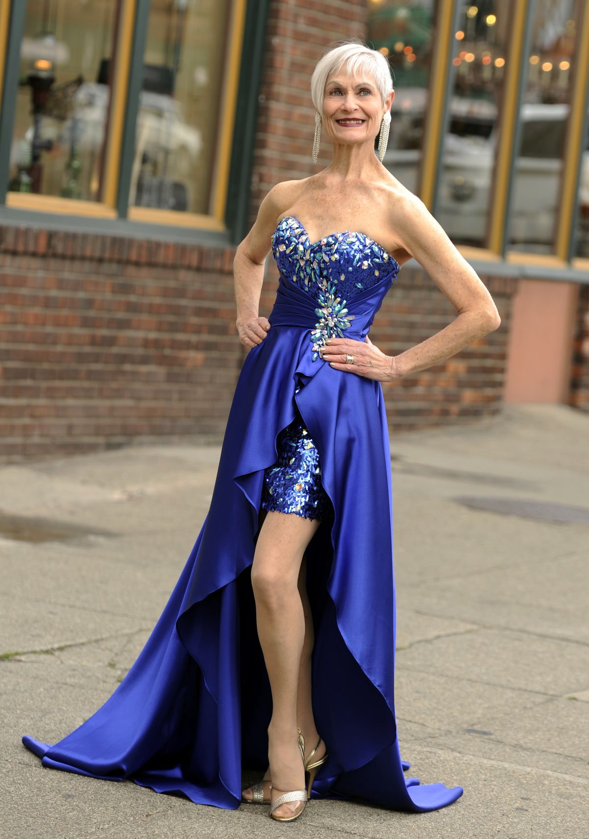 Trudy Raymond models a dress from Finders Keepers II in downtown Spokane on May 23. (Jesse Tinsley)