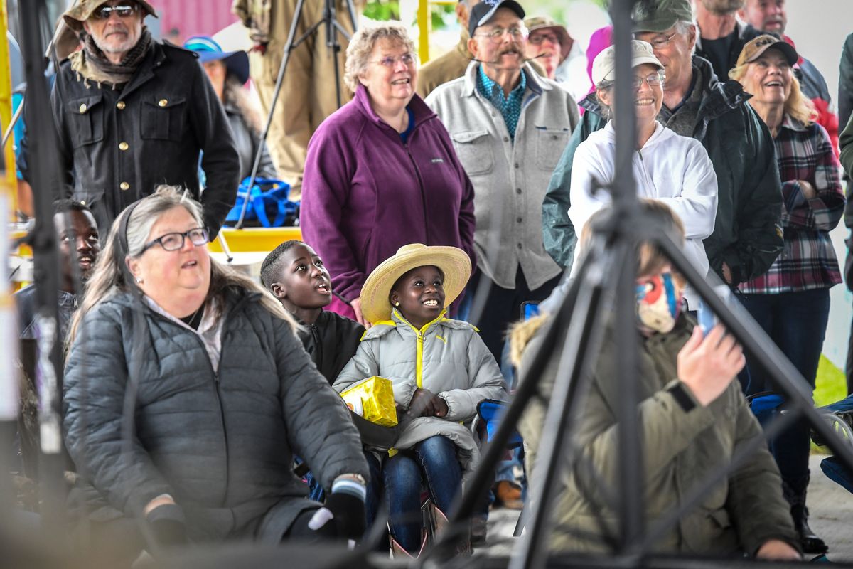 The crowd enjoys speaker Maggie Rose as she tosses American-made gifts during the Liberate America gathering, Saturday, June 13, at the Kootenai County Fairgrounds in Coeur dÕAlene, Id.  (DAN PELLE/THE SPOKESMAN-REVIEW)