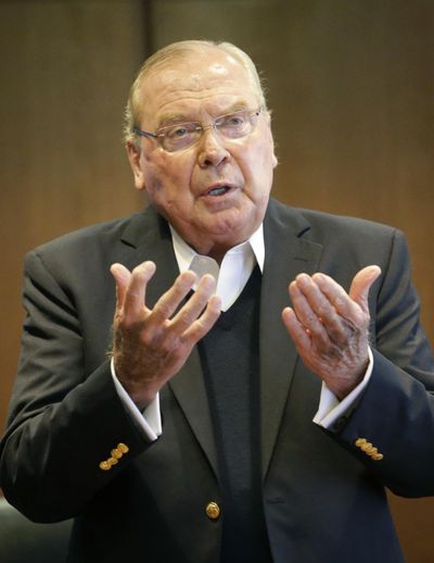 In this Oct. 3, 2014, file photo, Jon Huntsman, Sr. speaks to reporters during a press conference, in Salt Lake City. Utah billionaire and philanthropist Jon Huntsman Sr. has died. Huntsman's assistant Pam Bailey confirmed he died Friday, Feb. 2018, in Salt Lake City. He was 80. Bailey declined to name a cause of death. (Rick Bowmer / Associated Press)
