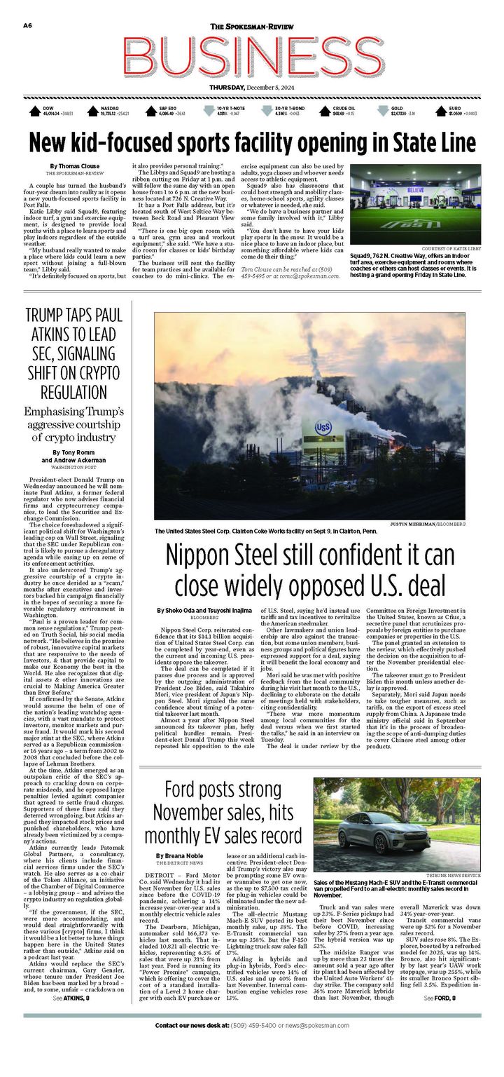 Business Front Page for Dec. 5, 2024 The SpokesmanReview