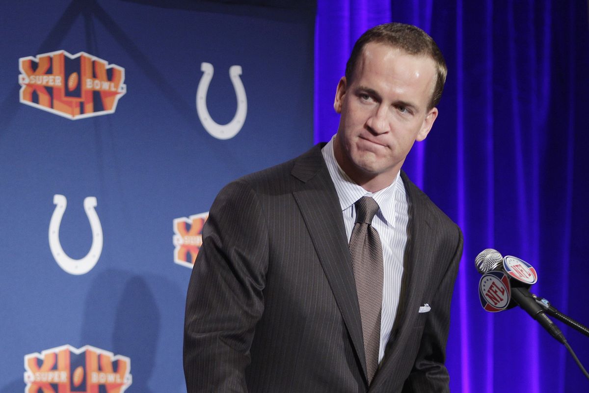 Colts quarterback Peyton Manning meets the media on Monday.  (Associated Press)