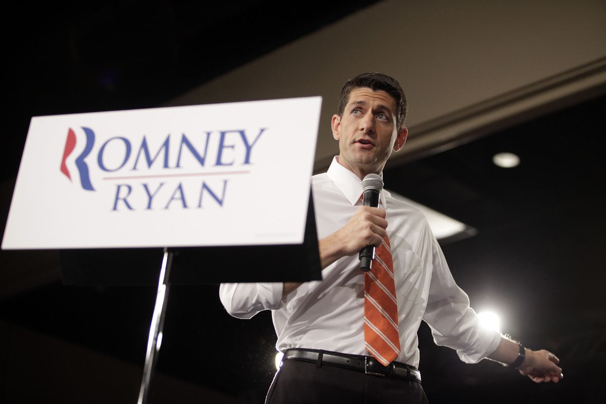 Republican vice presidential candidate, Rep. Paul Ryan, R-Wis. speaks, Monday, Sept. 24, 2012, at the Veterans Memorial Civic & Convention Center in Lima, Ohio. (J.d. Pooley / Sr89303 Ap)
