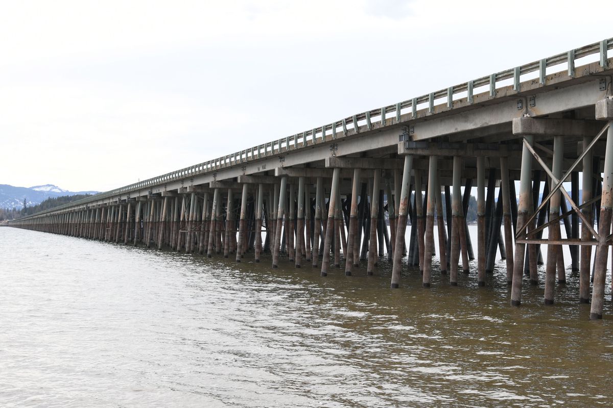 U.S. Highway 95’s Long Bridge crossing Lake Pend Oreille is seen from Sandpoint on Thursday.  (James Hanlon/The Spokesman-Revie)