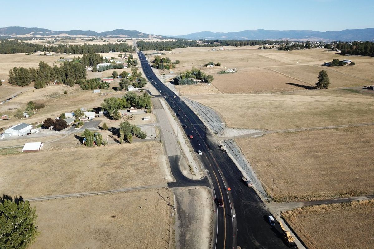 Bigelow Gulch Road Phase 3 is seen looking east in July. Spokane County hopes to have the more than $70 million project done in two years.  (COURTESY OF SPOKANE COUNTY)