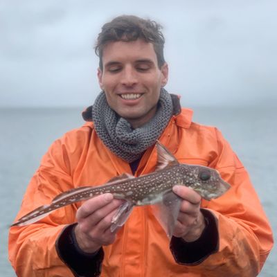 The author, Luke Ovgard, is pictured here with a ratfish. Though ratfish aren't going to win any beauty contests, Ovgard could think of nothing more beautiful the day he finally caught one. (COURTESY of Luke Ovgard)