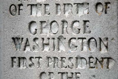 
Vandals have chipped away at the inscription on the George Washington monument in Manito Park.
 (The Spokesman-Review)