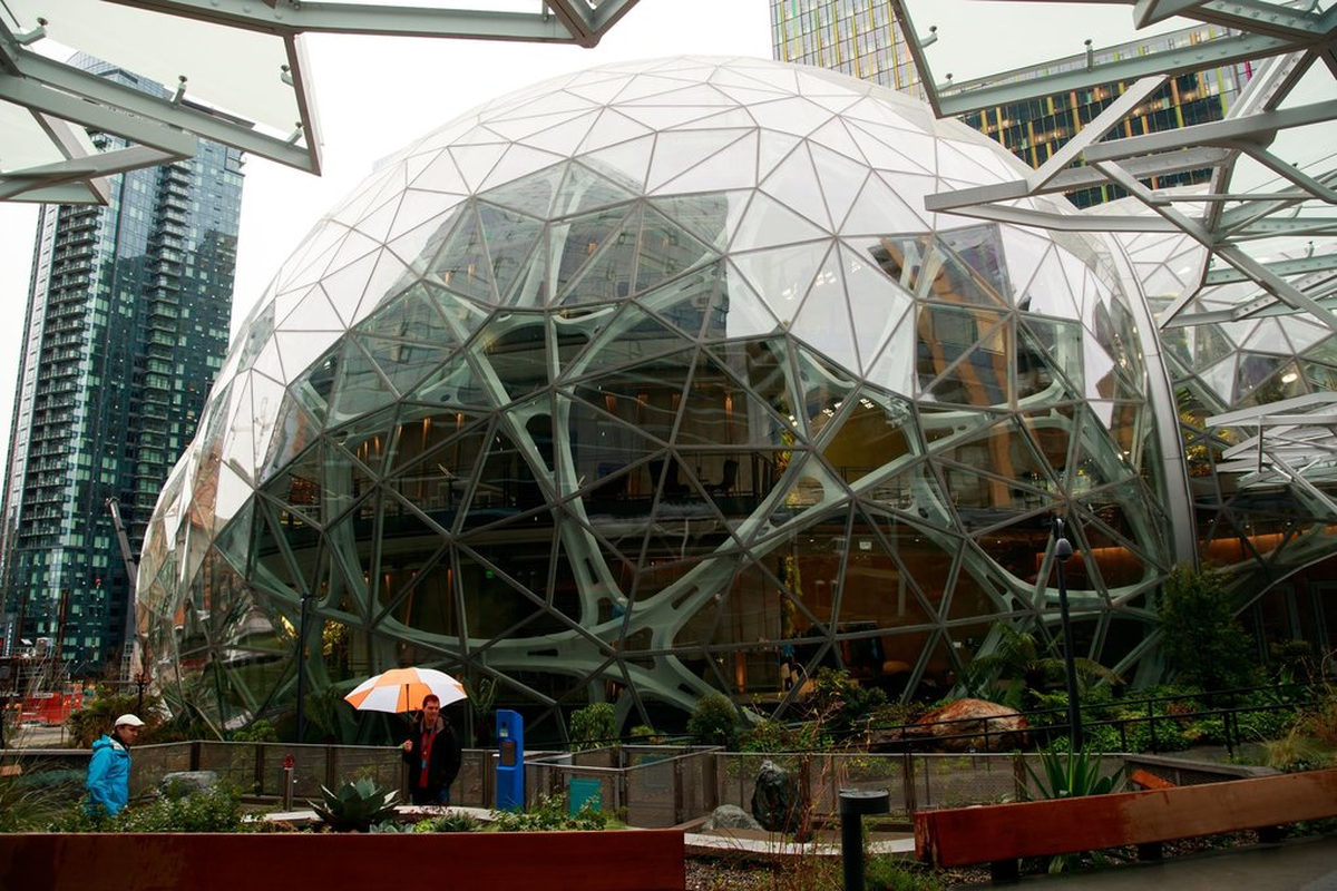 The Spheres opened at Amazon’s campus in downtown Seattle in January. They house more than 40,000 plants, and feature waterfalls, fish tanks and 40-foot trees. (Erika Schultz / Seattle Times)