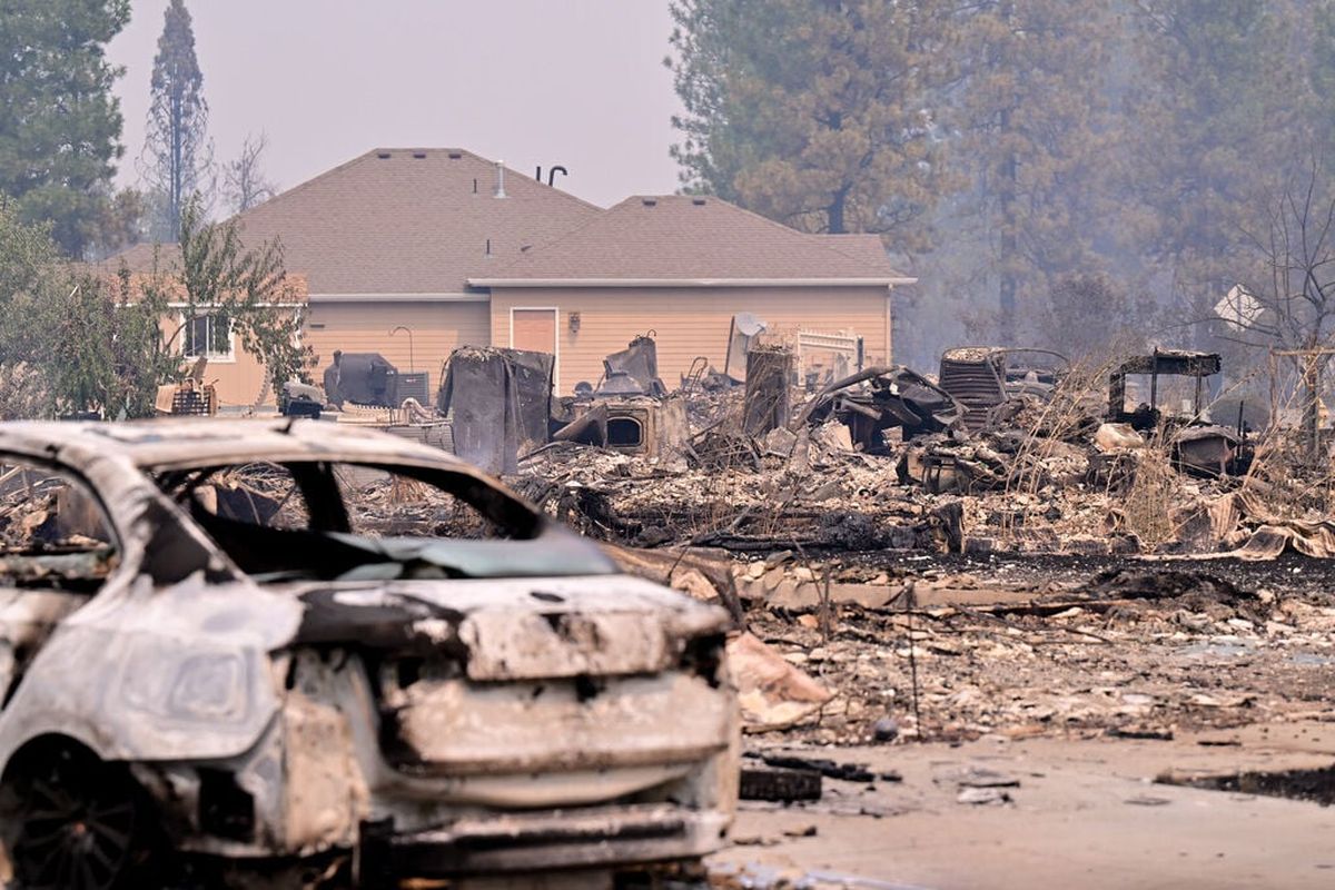 A home destroyed by the Gray fire is photographed on Aug. 19, 2023, in Medical Lake.  (Tyler Tjomsland/The Spokesman-Review)