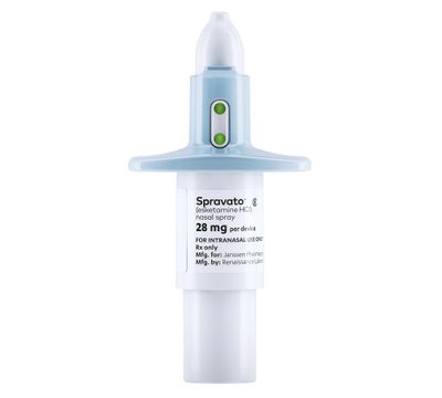 This photo provided by Janssen Global Services shows Spravato nasal spray. Spravato, a mind-altering medication related to the club drug Special K, won U.S. approval Tuesday, March 5, 2019, for patients with hard-to-treat depression, the first in a series of long-overlooked substances being reconsidered for severe forms of mental illness. (AP)